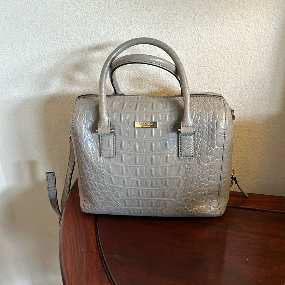 kate spade Gray Croc-Embossed Dome Satchel Crossbody